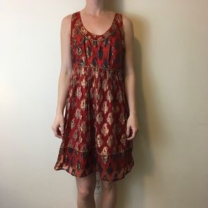 FREE PEOPLE Orange Metallic Indian Summer Dress